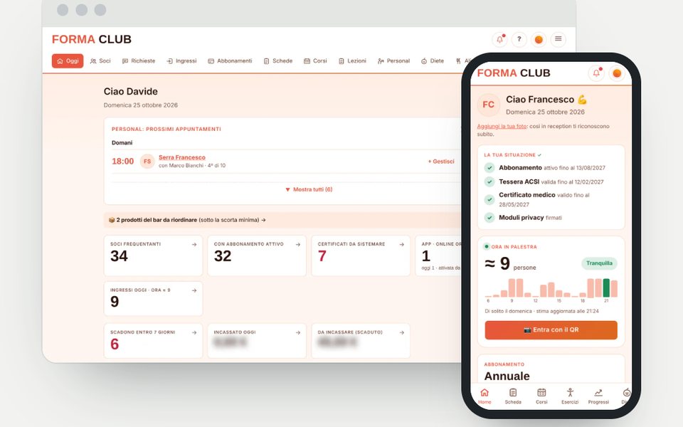 Schermata di GymSoft sul computer e sul telefono